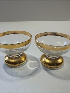 vintage crystal dessert bowls With Gold Trim Accents On Rim And Base Set Of 2